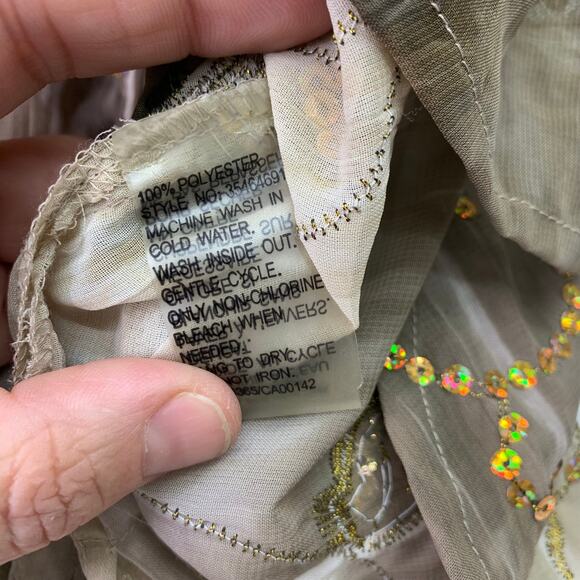 Peter Nygard Woman Sz 18 Gold Holographic Sparkle Semi Sheer Long Sleeve Blouse - Picture 7 of 12